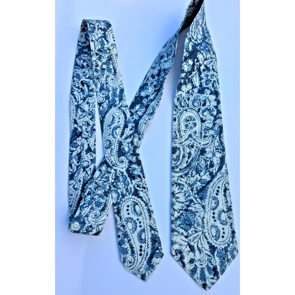 Vintage Polo Ralph Lauren Necktie Mens Classic One Size Blue White Paisley Silk - Picture 2 of 4